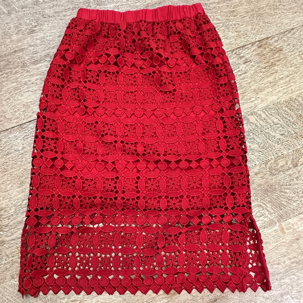 Lili’s Closet Crochet Red Lace Midi Skirt Small - Picture 4 of 15